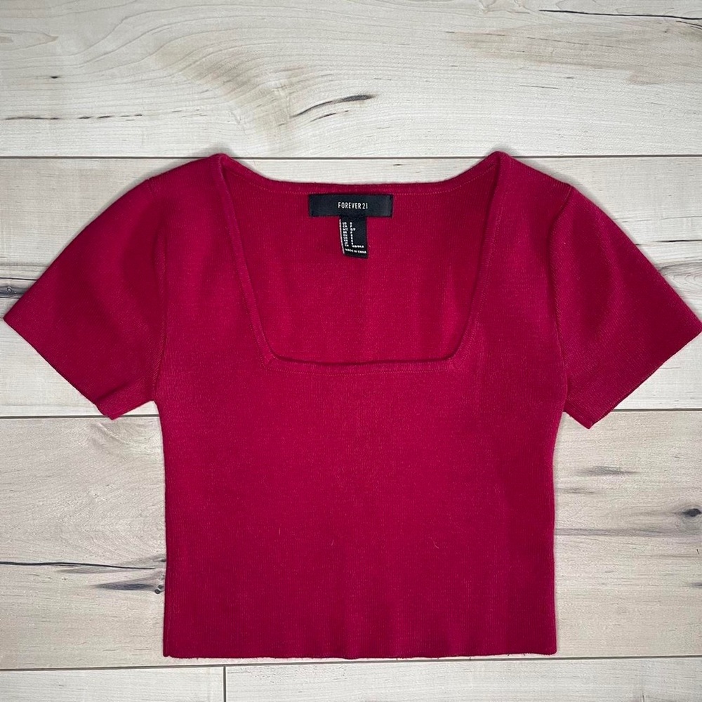 Forever 21 Red Knit Square Neck Crop Top size S